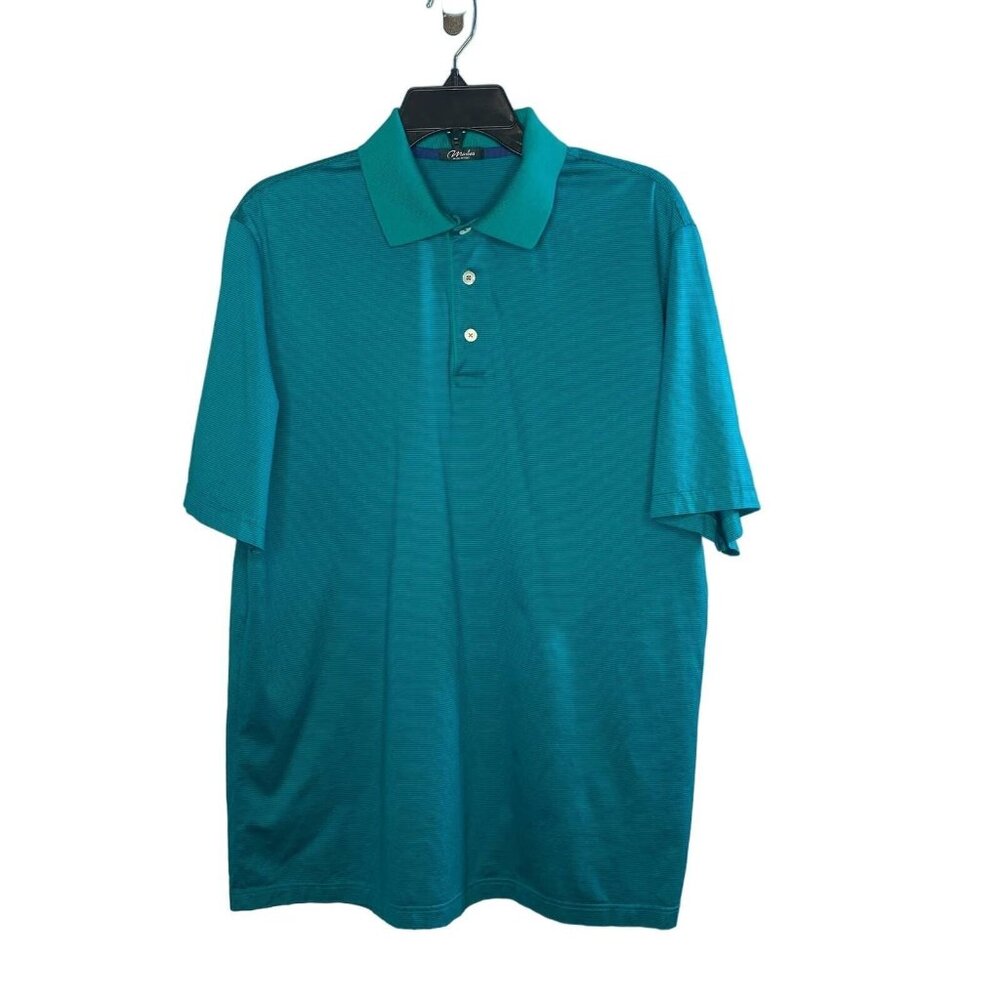 Marbas Polo Shirt Men's size Medium Short Sleeve Teal Blue Stripes Made in Italy